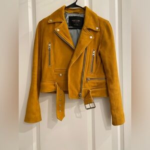 Nasty Gal mustard yellow suede moto jacket, XS